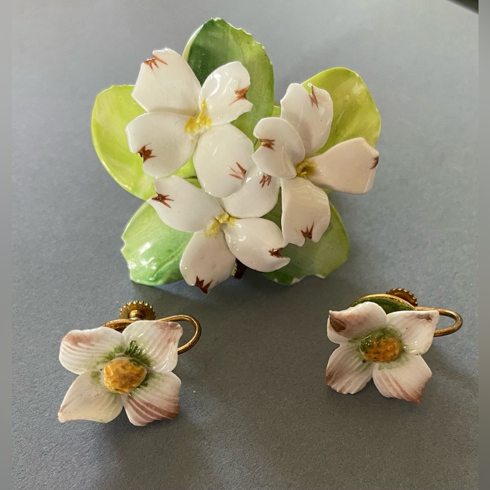 Vintage Floral China Jewelry Set